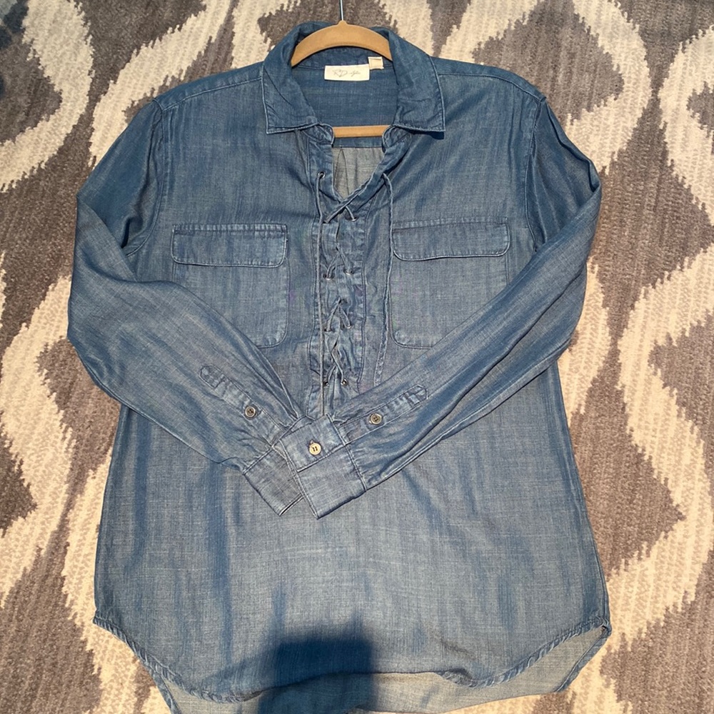 Rails Denim Lace Up Top - image 1
